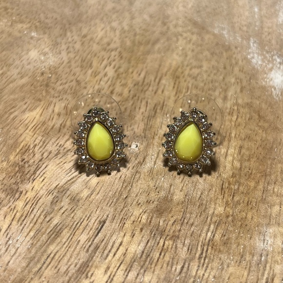 Yellow Tear Drop Rhinestone Post Earrings - Picture 3 of 11